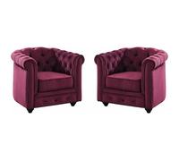 Lot de 2 Fauteuils CHESTERFIELD - Velours pourpre
