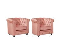 Lot de 2 Fauteuils CHESTERFIELD - Velours rose pastel