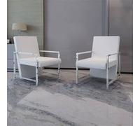 Lot de 2 Fauteuils Cubiques Blanc Pieds Chromées de Très Bonne Qualité 270180 Blanc G