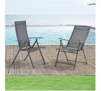 Lot de 2 Fauteuils de Jardin avec Accoudoirs et Dossier Acier Polyester Gris Foncé