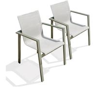 Lot de 2 fauteuils de jardin empilables en alu et toilee - kaki