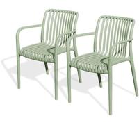 Lot de 2 fauteuils de jardin empilables CITY GARDEN Tiago FT en polypropylène avec accoudoirs, Olive, 56 x 55 x 81,5 cm