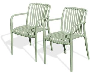 Lot de 2 fauteuils de jardin empilables CITY GARDEN Tiago FT en polypropylène avec accoudoirs, Olive, 56 x 55 x 81,5 cm