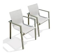 Lot de 2 fauteuils de jardin empilables en alu et toilee - kaki