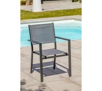 Lot de 2 fauteuils de jardin en alu toile plastifiéee - Gris anthracite - TOLEDE