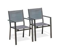 Lot de 2 fauteuils de jardin en alu toile plastifiéee - Gris anthracite - TOLEDE