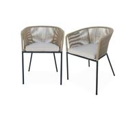 Alice's Garden - Lot de 2 fauteuils de Jardin en Corde Beige et Acier galvanisé. Coussin Beige