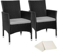 Lot de 2 fauteuils de jardin en rotin avec 2 sets de housses - noir/beige