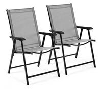 Lot de 2 fauteuils de Jardin Pliantes avec Accoudoirs Chaises dextérieur en Toile Gris - Yaheetech