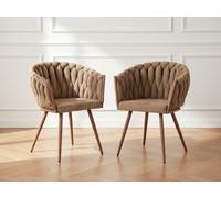 Lot de 2 fauteuils de table CHARLOTTE Tissu texturé marron clair BOBOCHIC Marron clair