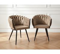 Lot de 2 fauteuils de table CHARLOTTE Tissu velours marron clair BOBOCHIC Marron clair