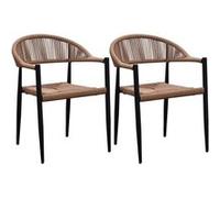 Lot de 2 Fauteuils de Table de Jardin en Aluminium Noir et Imitation Rotin - KORSI - ALTOBUY Marron G