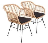 Happy Garden Lot de 2 fauteuils Cinta rotin synthétique, coussins, résistant UV, Marron