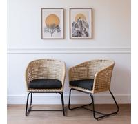 Lot de 2 fauteuils en rotin synthétique avec coussins rina