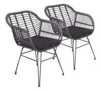 Happy Garden Lot de 2 fauteuils Cinta en rotin synthétique Noirs avec Coussins, résistant UV et déperlant