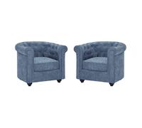 Lot de 2 fauteuils en tissu bleu CHESTERFIELD