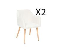 Lot de 2 fauteuils en tissu coloris blanc et pieds en bois naturel - Longueur 57 x Profondeur 60 x Hauteur 83,5 cm - -
