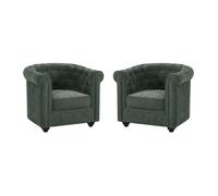 Lot de 2 fauteuils en tissu vert CHESTERFIELD