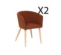 Lot de 2 fauteuils en velours coloris ambre, pieds en bois coloris naturel - Longueur 55 x Profondeur 55 x Hauteur 76 cm - -