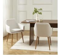 Lot de 2 fauteuils KALLI tissu écru pieds métal finition bois - Blanc