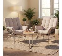 Lot de 2 fauteuils lounge HWC-P75, fauteuils lounge relax, tissu 220 g/m² polyrotin métal gris clair, rembourrage beige