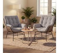 Lot de 2 fauteuils lounge HWC-P75, fauteuils lounge relax, tissu 220 g/m² polyrotin métal gris foncé, rembourrage gris clair
