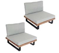 Lot De 2 Fauteuils Lounge Jardin En Bois D Acacia Brun Clair Et Aluminium Coussins Gris Clair 04_0009399 Multicolore
