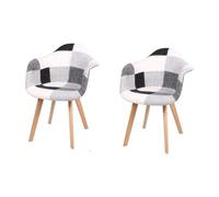 Lot de 2 fauteuils ""Patchwork"" avec pieds en bois - Blanc/Noir - L 63 x l 63 x H 81 cm
