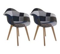 Lot de 2 Fauteuils Patchwork Bleu et Gris - DAMAS -