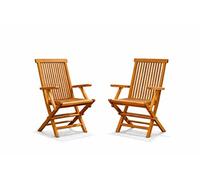Lot de 2 fauteuils pliants jardin teck massif brut TECK