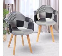 Lot de 2 fauteuils SARA motifs patchworks noirs, gris et blancs