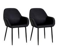 Lot de 2 Fauteuils Velours Côtelé Noir - ALESSIA -