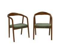 Lot de 2 fauteuils vintage bois d'hévéa noyer et velours côtelé kaki - L 55 x P 58 x H 79 cm