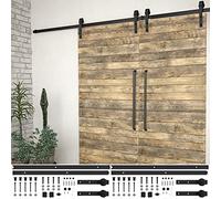 Lot de 2 ferrures de porte coulissante en acier revêtu par poudre, 200 cm, avec roulettes, butées de porte et guide au sol pour grange, cuisine, bureau, ouverture et fermeture silencieuses