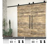 Lot de 2 ferrures pour porte coulissante - 183 cm - En acier - Noir - Avec | Acier revêtu par pulvérisation, roulement intérieur silencieux, butoir de porte, guide au sol, polyvalent pour grange