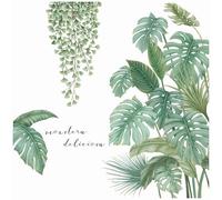 Lot de 2 feuilles de stickers muraux géants à suspendre en forme de feuilles tropicales d'arbre de vigne 90 x 30 cm - Plantes vertes naturelles - Autocollants muraux en verre - Film autocollant à