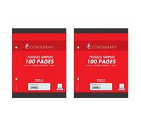 Lot de 2 Feuilles Simples 17x22cm 100 Pages 90G Grands Carreaux Sous Film Blanches
