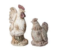 Lot de 2 Figurines Décoratives pour Jardin en Mgo Forme Poule Beige Specchia