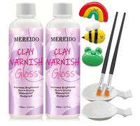 Lot de 2 flacons de vernis à l'argile séché à l'air libre avec 2 pinceaux et 2 plats, 200 ml de mastic acrylique, vernis transparent imperméable pour argile, céramique, plâtre, bois