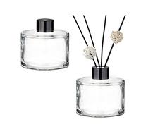 Lot de 2 flacons diffuseurs Ronds en Verre avec Bouchons Noirs - Flacons diffuseurs vides Rechargeables en Verre - Accessoires de Parfum pour Bricolage - Ensemble de diffuseur de Parfum de Rechange