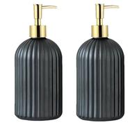 Lot de 2 flacons distributeurs de savon en verre chromés et nervurés, avec entonnoir en silicone.