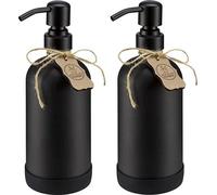 Lot de 2 flacons en silicone et verre pour savon liquide et lotion, avec pompe en acier noir brossé, 250 ml chacun