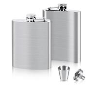 Lot de 2 flasques en acier inoxydable avec 1 entonnoir et 1 tasse à vin - Flasque portable pour whisky, rhum, vodka - Convient pour la randonnée et les fêtes - 220 ml - Argenté