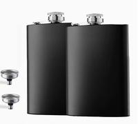 Lot de 2 flasques en acier inoxydable de 237 ml - Noir - Anti-fuite - Avec entonnoir - Couvercle anti-fuite - Portable pour l'extérieur, le camping, la pêche - Cadeau pour homme et femme