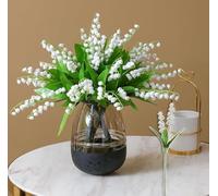 Lot de 2 fleurs de lys de vallée artificielles, orchidées blanches artificielles, bouquet de mariage, convient pour la famille, le jardin, les fêtes de mariage (35 x 9 cm)