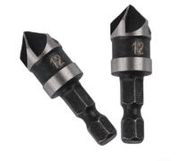 Lot de 2 forets coniques à 5 cannelures 12 mm, 16 mm, 19 mm, chanfrein à 82 degrés pour le travail du bois, métal souple, acier au carbone avec tige hexagonale de 6,35 mm (16 mm)