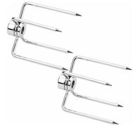 Lot de 2 fourchettes tourne-broche barbecue - Fer chromé - Longueur 8.5cm - Pour rôtissoire à gril - Charge maximale 10kg