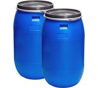 Lot de 2 fûts à col large de 220 litres avec couvercle Réservoir d'eau en PEHD Citerne GD-0124