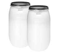 Lot de 2 fûts à col large de 220 litres avec couvercle Réservoir d'eau en PEHD Citerne GD-0124
