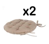 Lot de 2 galettes de chaise ronde en coton coloris LIN - Diamètre 40 cm --
